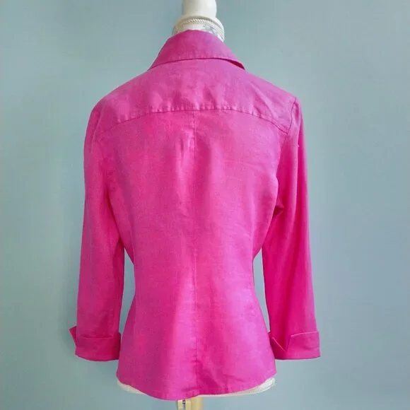 INC Linen Hot Pink Button-Up Blouse, sz 4 - Picture 4 of 8